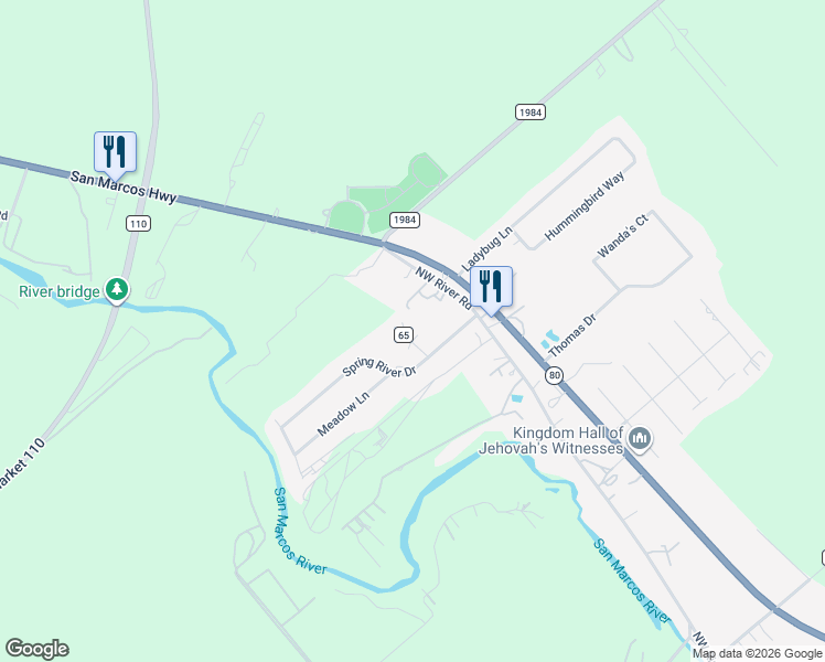 map of restaurants, bars, coffee shops, grocery stores, and more near 1119 Northwest River Road in Martindale