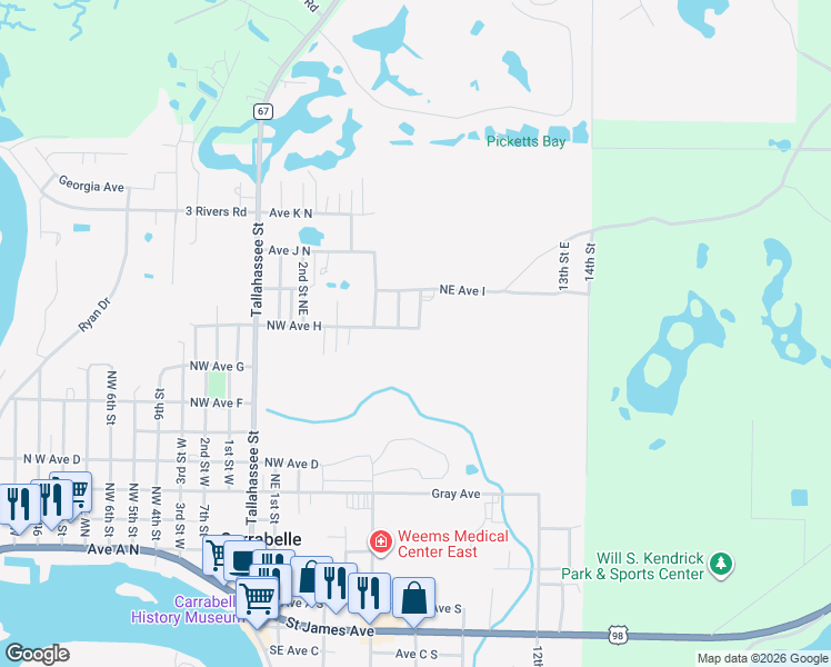 map of restaurants, bars, coffee shops, grocery stores, and more near in Carrabelle