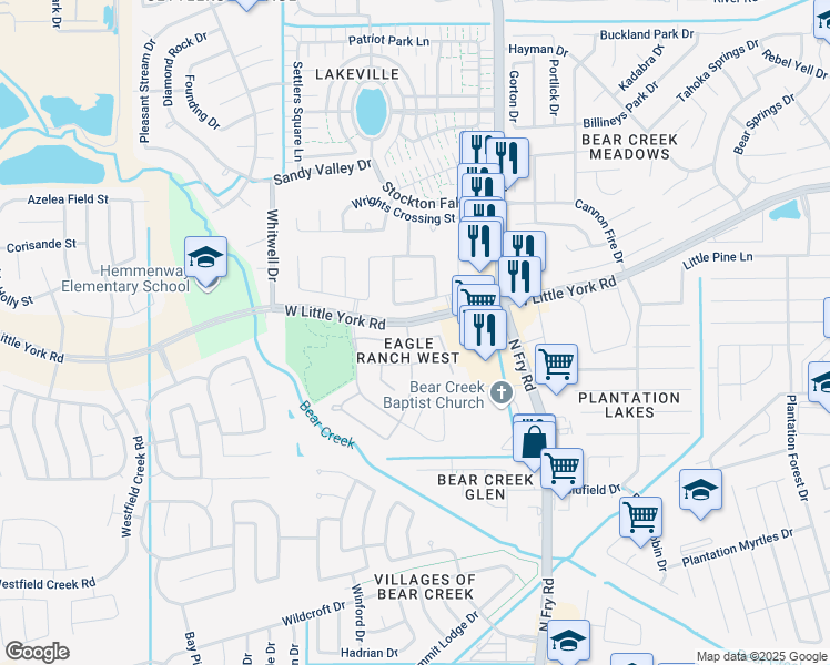 map of restaurants, bars, coffee shops, grocery stores, and more near 20126 Goss Hollow Lane in Katy