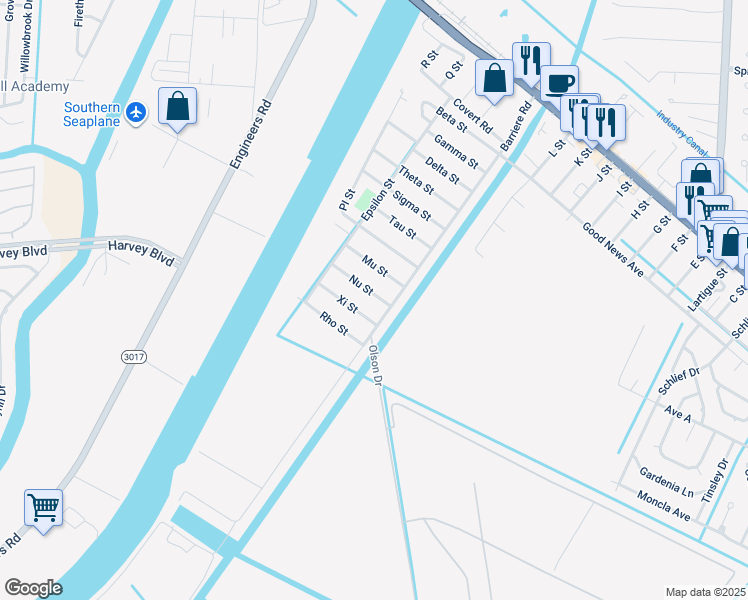 map of restaurants, bars, coffee shops, grocery stores, and more near 104b Nu Street in Belle Chasse
