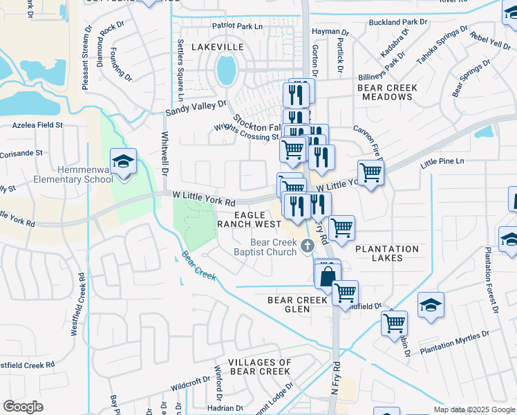 map of restaurants, bars, coffee shops, grocery stores, and more near 20126 Goss Hollow Lane in Katy