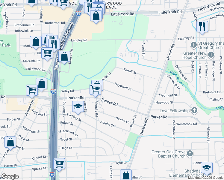 map of restaurants, bars, coffee shops, grocery stores, and more near 4403 Wiley Road in Houston