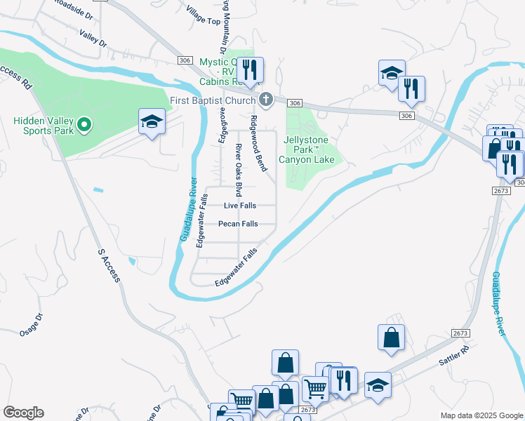 map of restaurants, bars, coffee shops, grocery stores, and more near 449 Live Falls in Canyon Lake