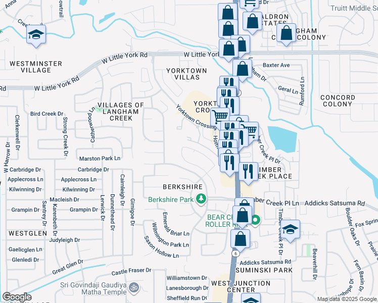 map of restaurants, bars, coffee shops, grocery stores, and more near 5707 Bishops Glen Court in Houston
