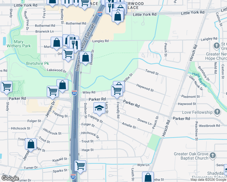 map of restaurants, bars, coffee shops, grocery stores, and more near 4010 Wiley Road in Houston