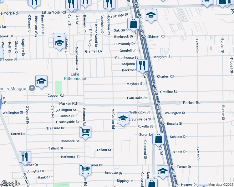 map of restaurants, bars, coffee shops, grocery stores, and more near 806 Cresline Street in Houston