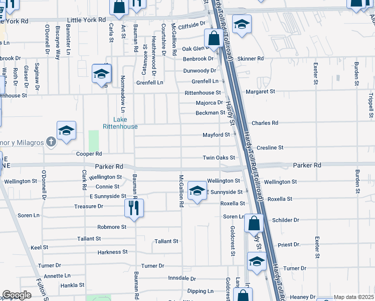 map of restaurants, bars, coffee shops, grocery stores, and more near 806 Cresline Street in Houston