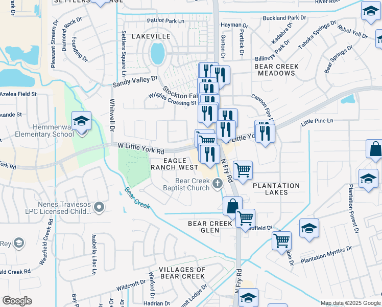 map of restaurants, bars, coffee shops, grocery stores, and more near 5754 Ranch Prairie Tr in Katy