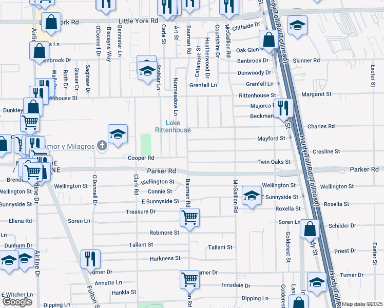 map of restaurants, bars, coffee shops, grocery stores, and more near 308 Cresline Street in Houston