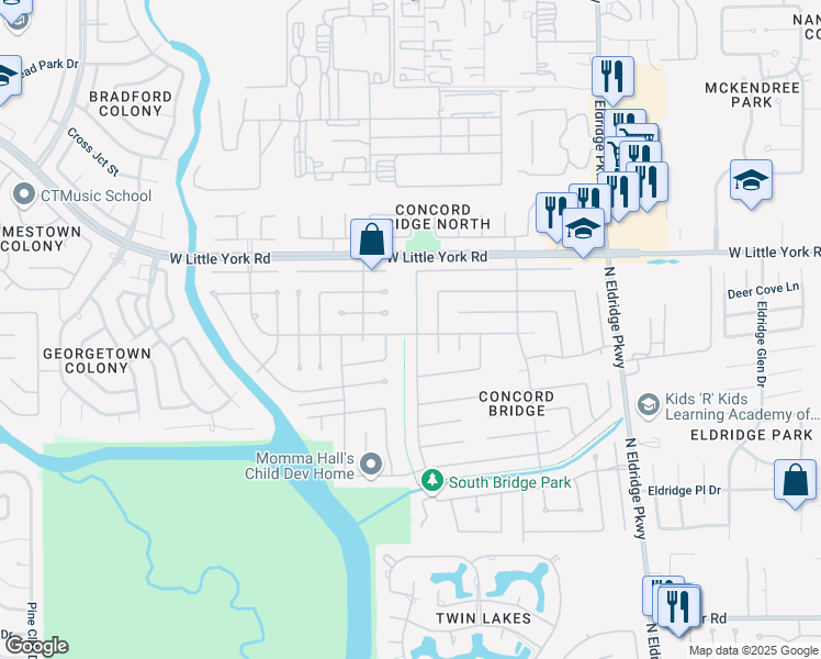 map of restaurants, bars, coffee shops, grocery stores, and more near 6203 Bryant Pond Drive in Houston