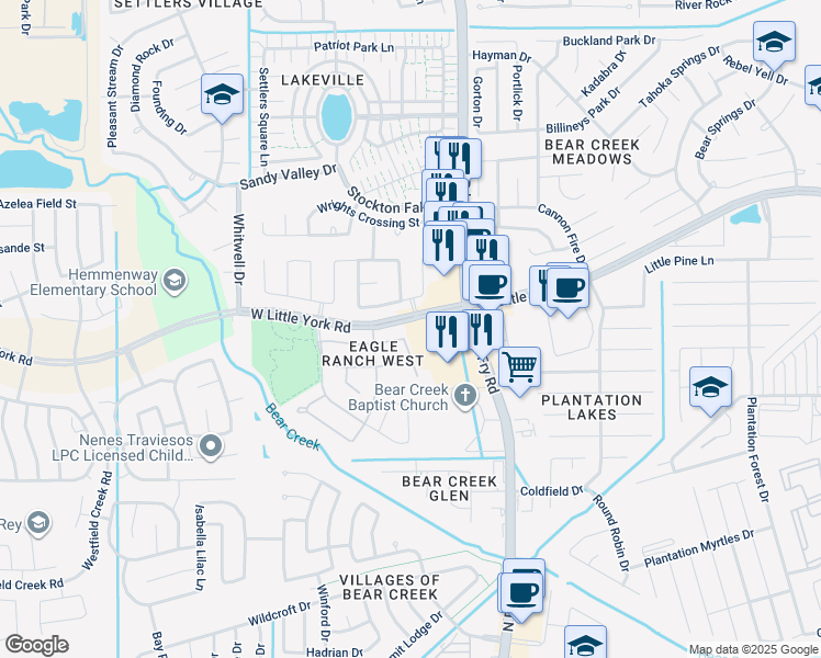 map of restaurants, bars, coffee shops, grocery stores, and more near 5754 Ranch Prairie Tr in Katy