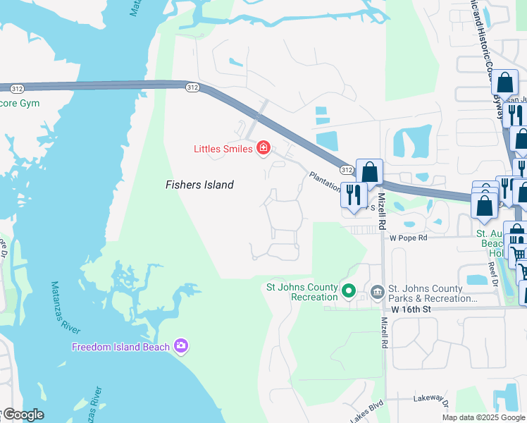 map of restaurants, bars, coffee shops, grocery stores, and more near 19201 Harbour Vista Circle in St. Augustine