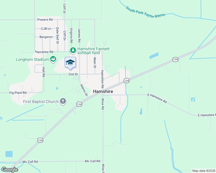 map of restaurants, bars, coffee shops, grocery stores, and more near 24588-24590 State Highway 124 in Jefferson