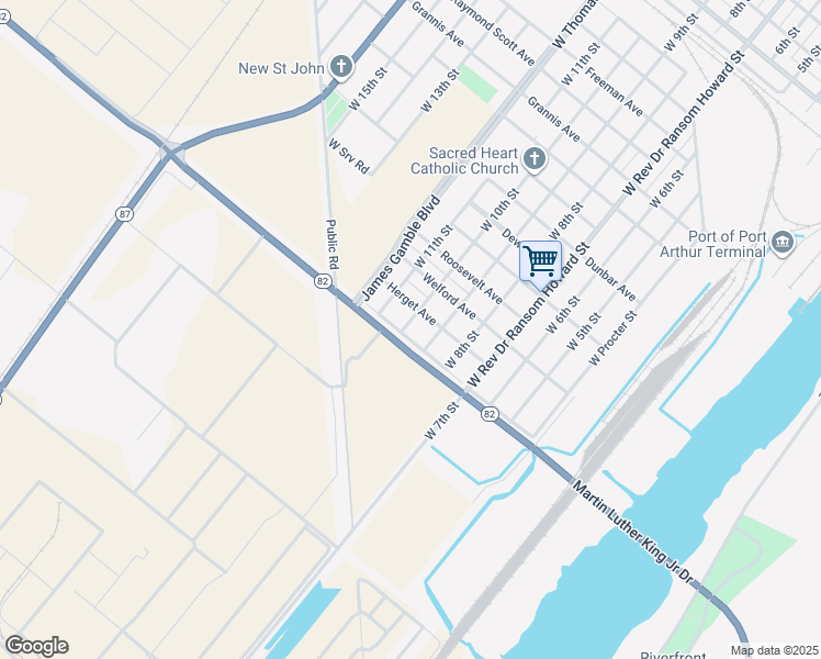 map of restaurants, bars, coffee shops, grocery stores, and more near 948 Foley Avenue in Port Arthur