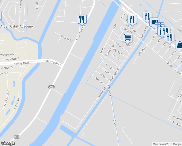 map of restaurants, bars, coffee shops, grocery stores, and more near 1108 Epsilon Street in Belle Chasse
