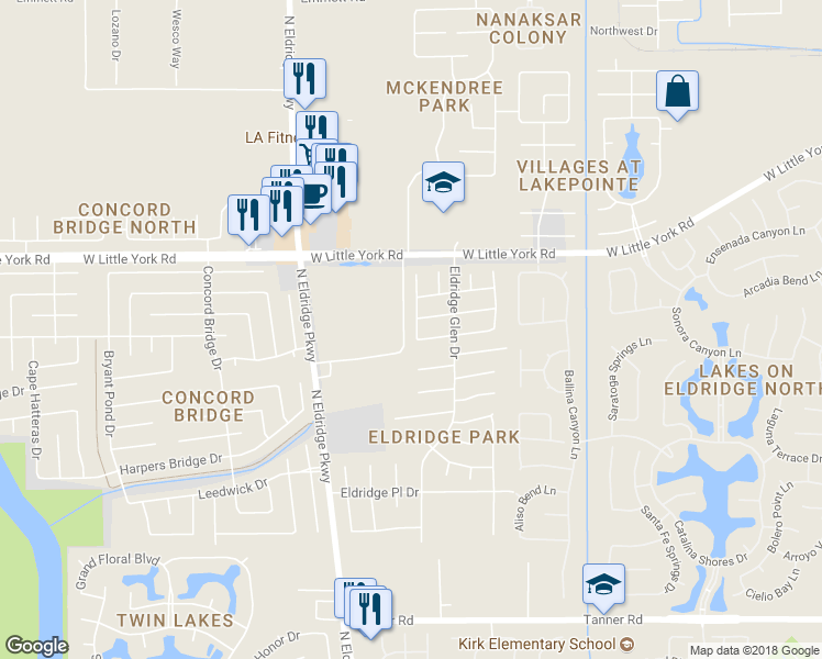 map of restaurants, bars, coffee shops, grocery stores, and more near 6115 Dove Fern Court in Houston