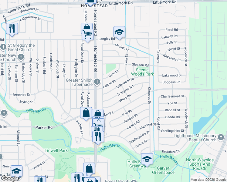 map of restaurants, bars, coffee shops, grocery stores, and more near 7228 Lakewood Drive in Houston