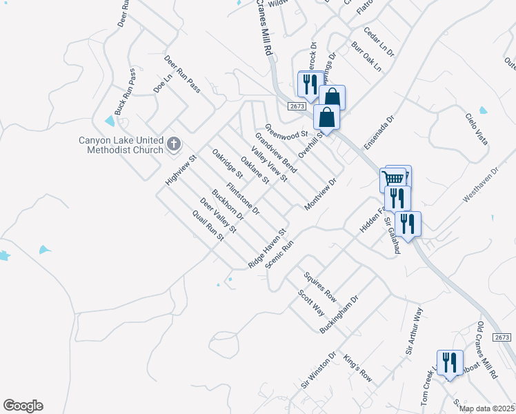 map of restaurants, bars, coffee shops, grocery stores, and more near 611 Flintstone Drive in Canyon Lake