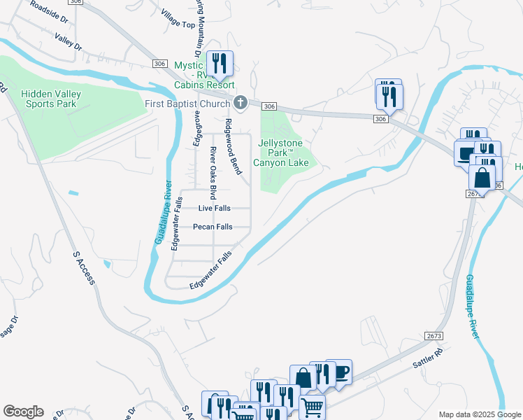 map of restaurants, bars, coffee shops, grocery stores, and more near 700 Maricopa Drive in Canyon Lake