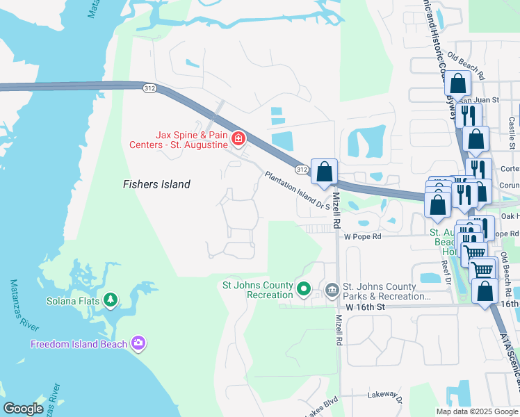 map of restaurants, bars, coffee shops, grocery stores, and more near 13101 Harbour Vista Circle in St. Augustine