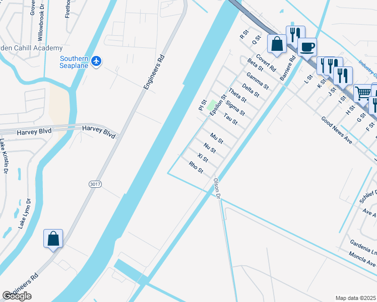 map of restaurants, bars, coffee shops, grocery stores, and more near 1108 Epsilon Street in Belle Chasse