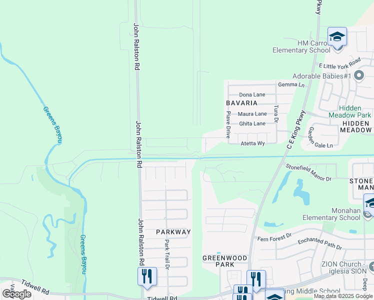 map of restaurants, bars, coffee shops, grocery stores, and more near 12046 Munich Drive in Houston