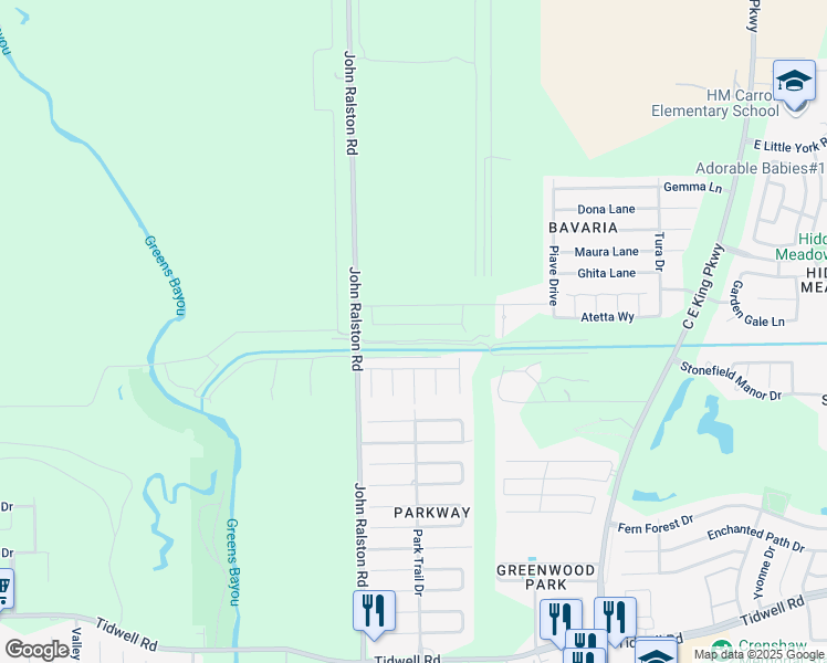 map of restaurants, bars, coffee shops, grocery stores, and more near 11966 Munich Drive in Houston
