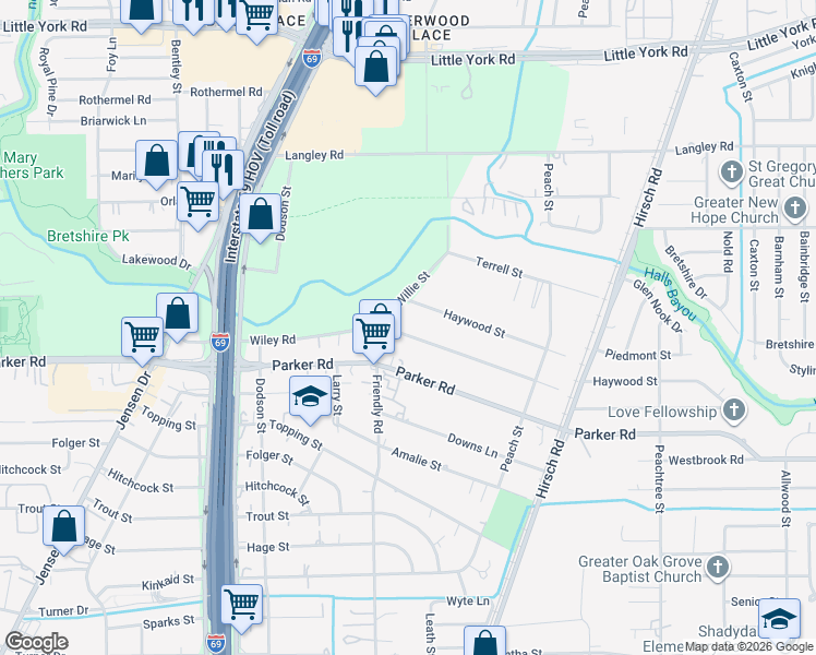 map of restaurants, bars, coffee shops, grocery stores, and more near 4211 Wiley Road in Houston