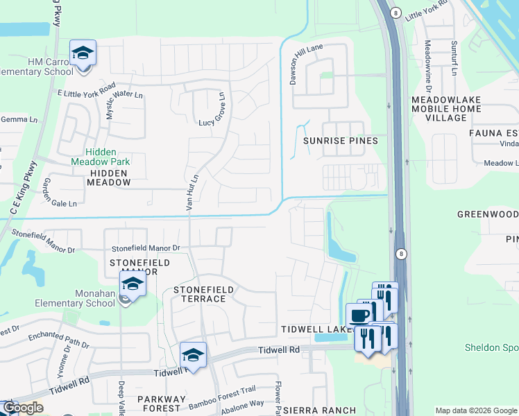 map of restaurants, bars, coffee shops, grocery stores, and more near 13238 Clifton Hill Lane in Houston