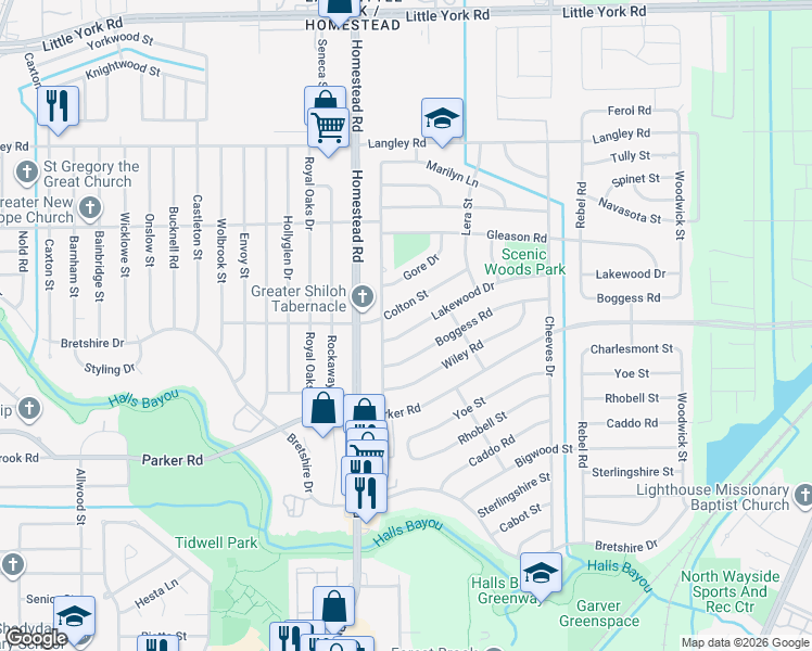 map of restaurants, bars, coffee shops, grocery stores, and more near 7228 Lakewood Drive in Houston