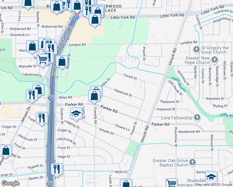 map of restaurants, bars, coffee shops, grocery stores, and more near 4403 Wiley Road in Houston