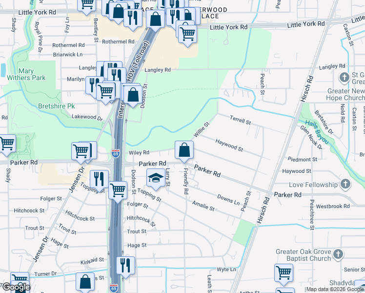 map of restaurants, bars, coffee shops, grocery stores, and more near 4010 Wiley Road in Houston