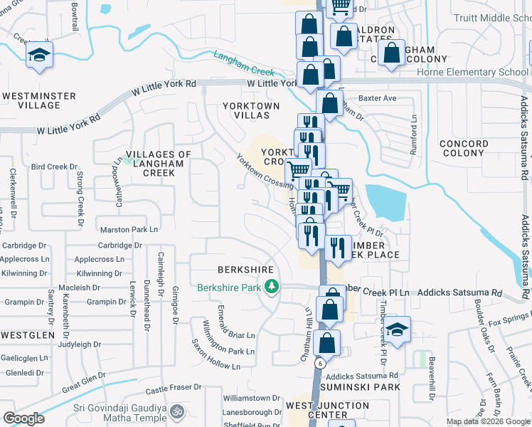 map of restaurants, bars, coffee shops, grocery stores, and more near 5707 Bishops Glen Court in Houston