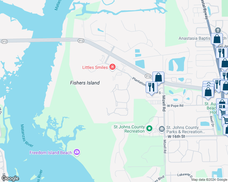 map of restaurants, bars, coffee shops, grocery stores, and more near 19201 Harbour Vista Circle in St. Augustine