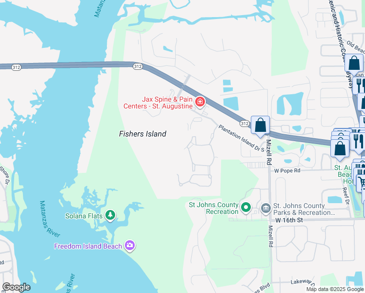 map of restaurants, bars, coffee shops, grocery stores, and more near 19201 Harbour Vista Circle in St. Augustine
