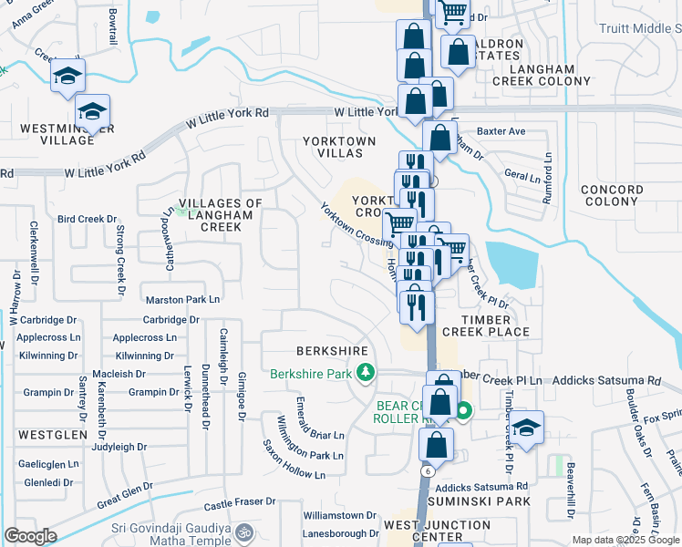 map of restaurants, bars, coffee shops, grocery stores, and more near 5707 Bishops Glen Court in Houston