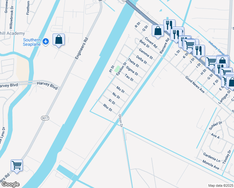 map of restaurants, bars, coffee shops, grocery stores, and more near 104b Nu Street in Belle Chasse
