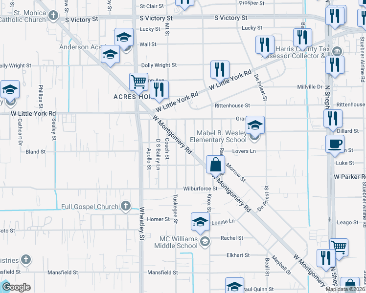 map of restaurants, bars, coffee shops, grocery stores, and more near 6647 Arabella Street in Houston