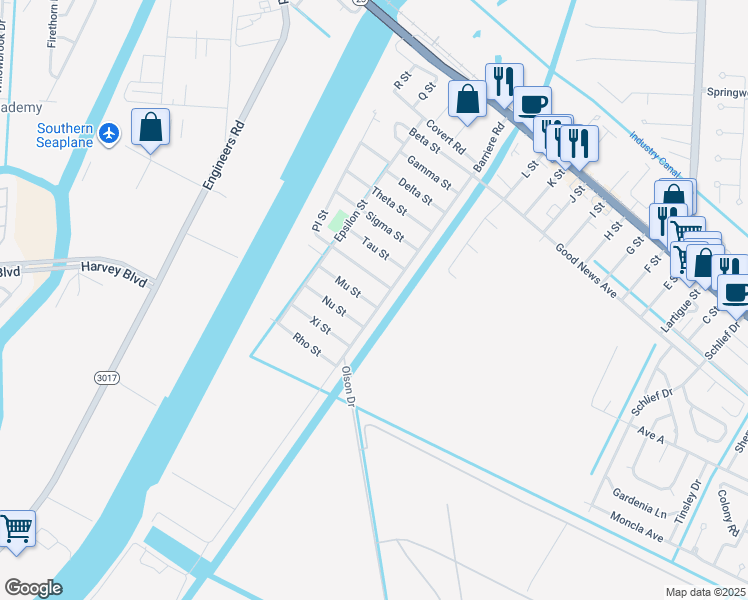 map of restaurants, bars, coffee shops, grocery stores, and more near 808 Barriere Road in Belle Chasse