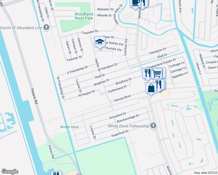 map of restaurants, bars, coffee shops, grocery stores, and more near 2149 Sutherland Place in Harvey
