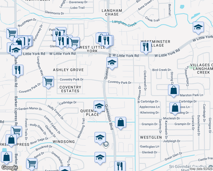 map of restaurants, bars, coffee shops, grocery stores, and more near 5719 Brookhollow Pine Tr in Houston