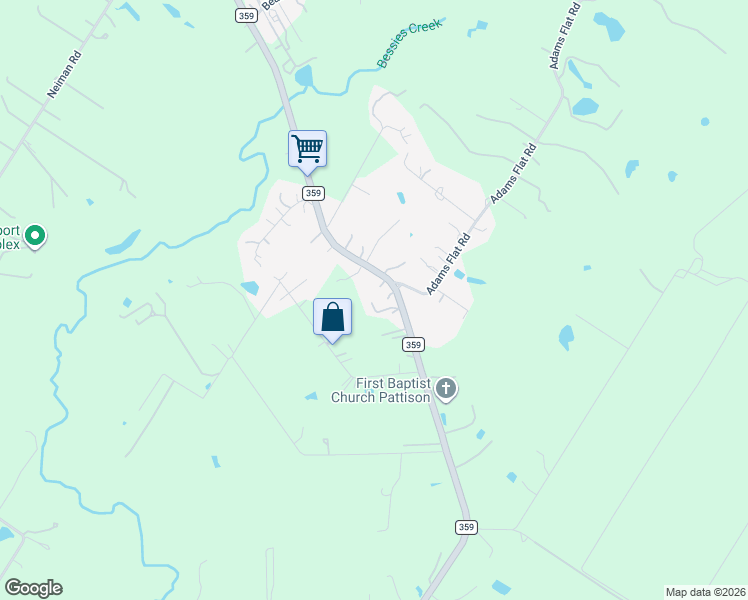 map of restaurants, bars, coffee shops, grocery stores, and more near 6365 Farm to Market 359 in Brookshire