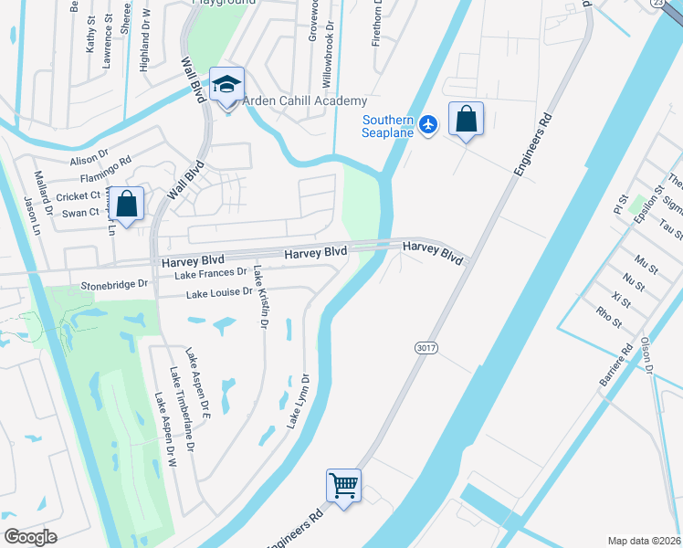 map of restaurants, bars, coffee shops, grocery stores, and more near 1117 Lake Louise Drive in Gretna