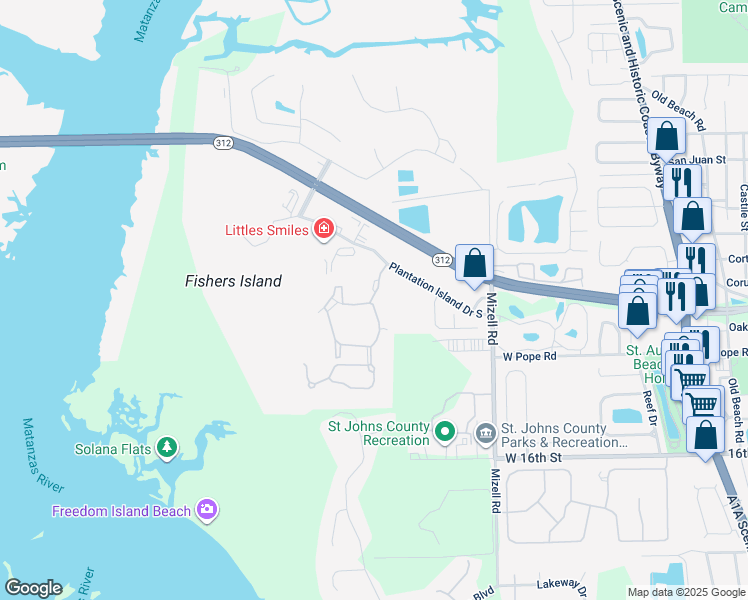 map of restaurants, bars, coffee shops, grocery stores, and more near 1000 Harbour Vista Circle in St. Augustine