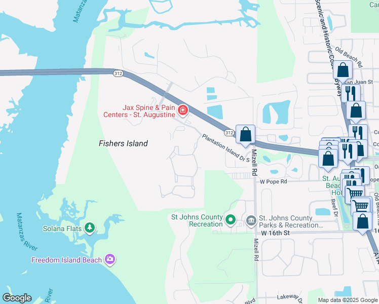 map of restaurants, bars, coffee shops, grocery stores, and more near 37103 Harbour Vista Circle in St. Augustine