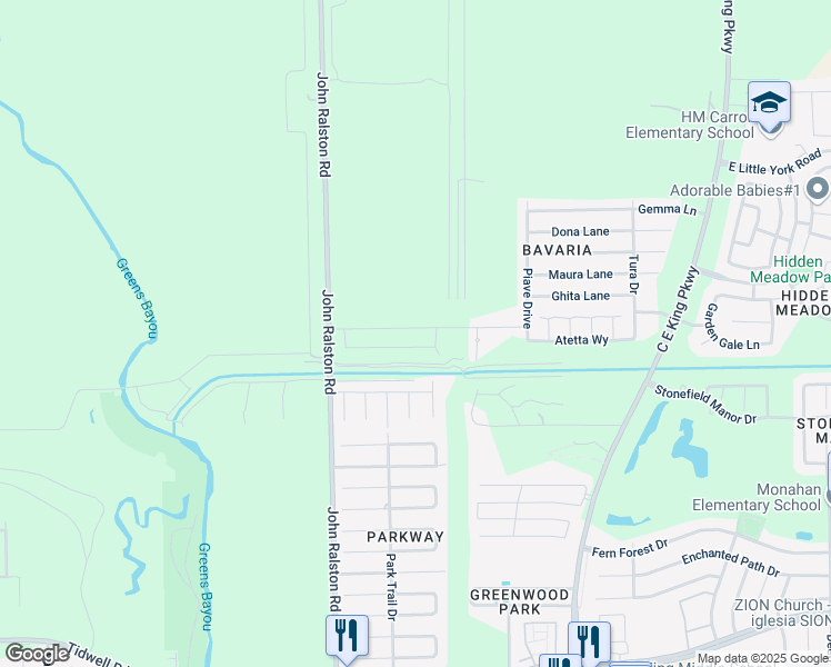 map of restaurants, bars, coffee shops, grocery stores, and more near 12034 Pia Drive in Houston