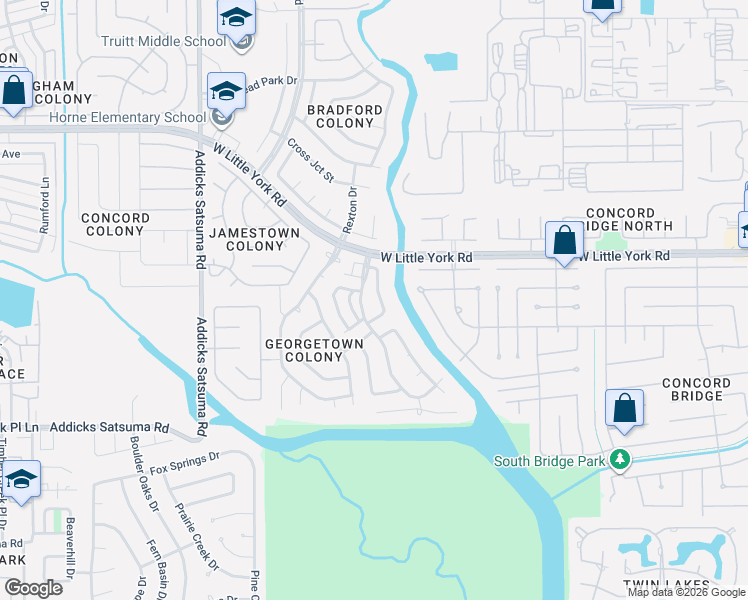 map of restaurants, bars, coffee shops, grocery stores, and more near 6002 East Stoney Grove Loop in Houston