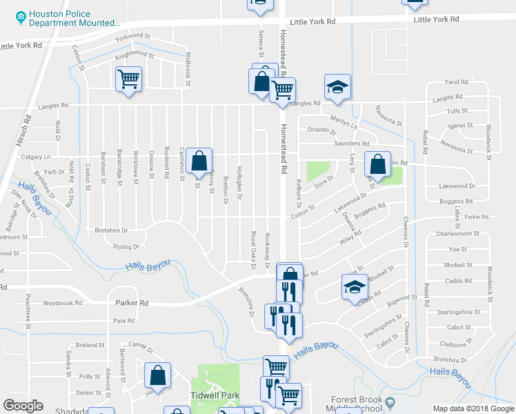 map of restaurants, bars, coffee shops, grocery stores, and more near 10310 Royal Oaks Drive in Houston