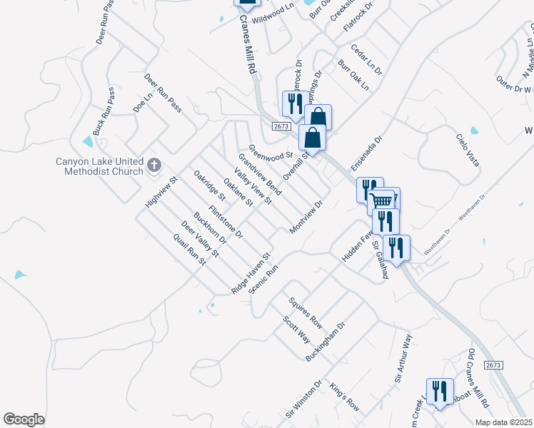 map of restaurants, bars, coffee shops, grocery stores, and more near 441 Oaklane Street in Canyon Lake