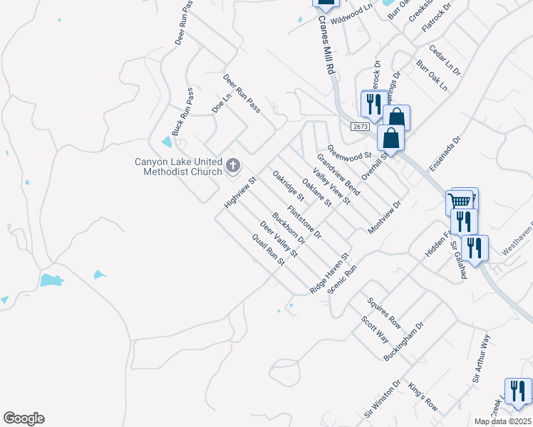 map of restaurants, bars, coffee shops, grocery stores, and more near 209 Buckhorn Drive in Canyon Lake